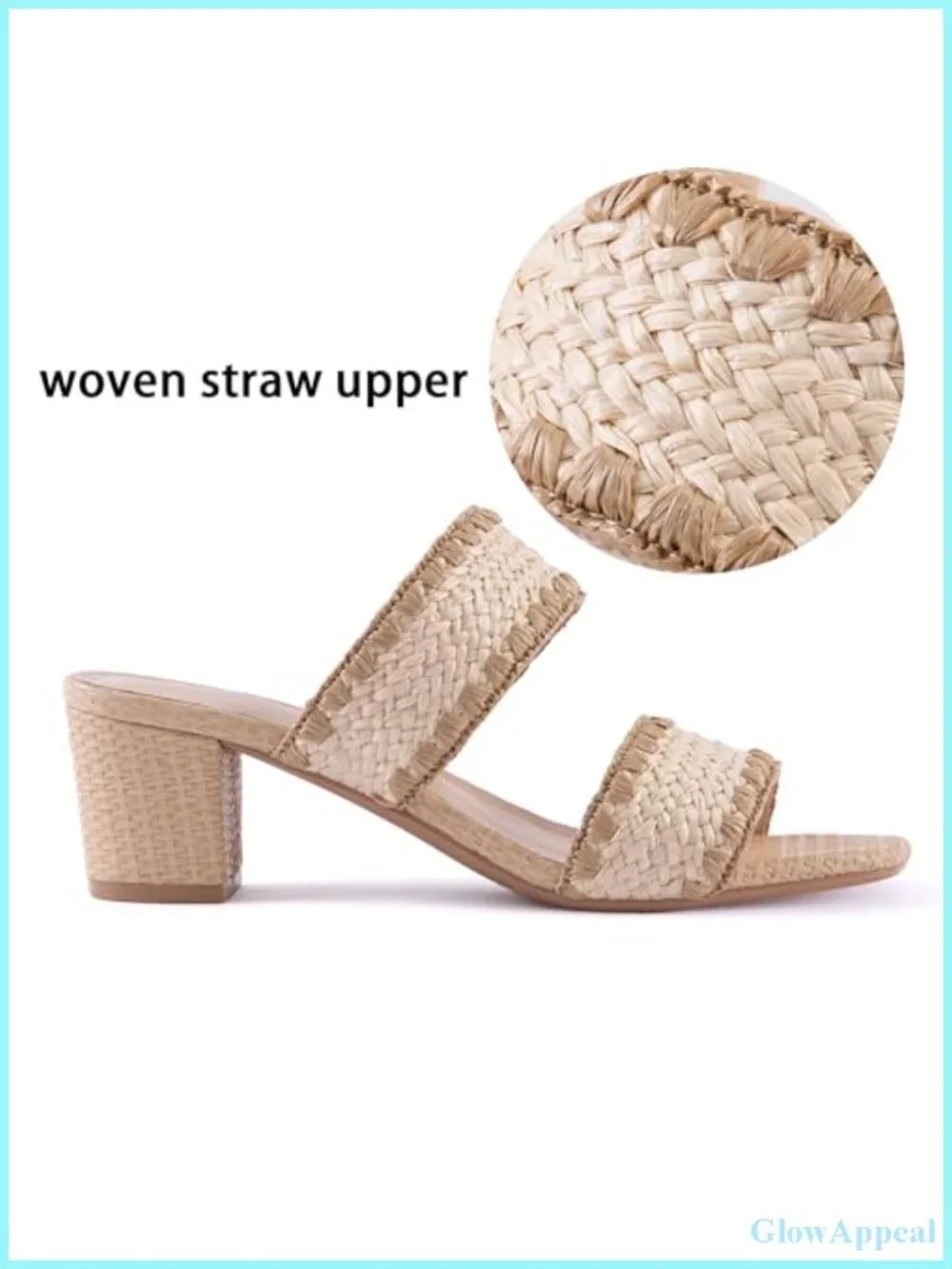 Womens Braided Heeled Sandals Block Heel Slip On Square Toe PU Leather Casual